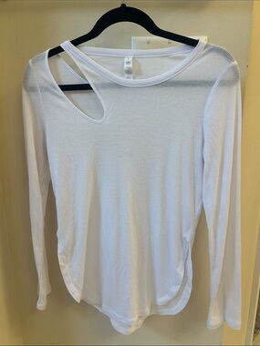 ALO Yoga White Long Sleeve Asymmetric Cutout Ribbed Tee